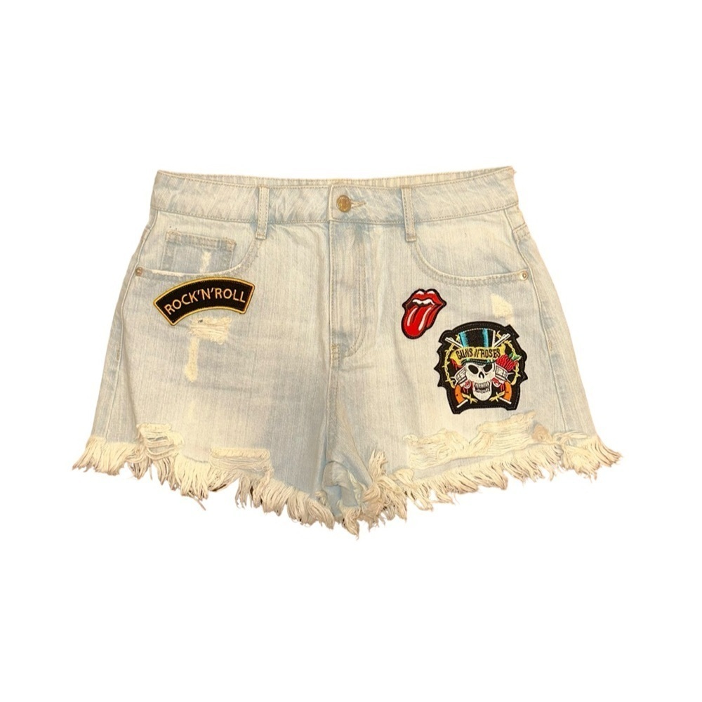 Denim Shorts With Assorted Rock N' Roll Patches